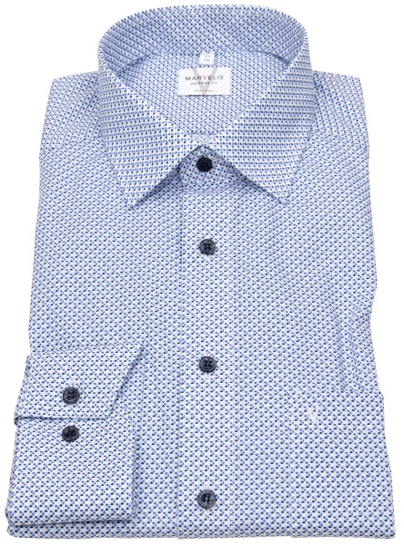 Marvelis Hemd - Modern Fit - Kontrastknöpfe - blau / weiß - extra langer 69cm Arm - 7224 79 11 