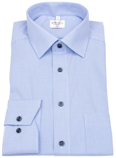 Marvelis Hemd - Modern Fit - Kontrastknöpfe - Vichykaro - hellblau / weiß - 7340 74 11 