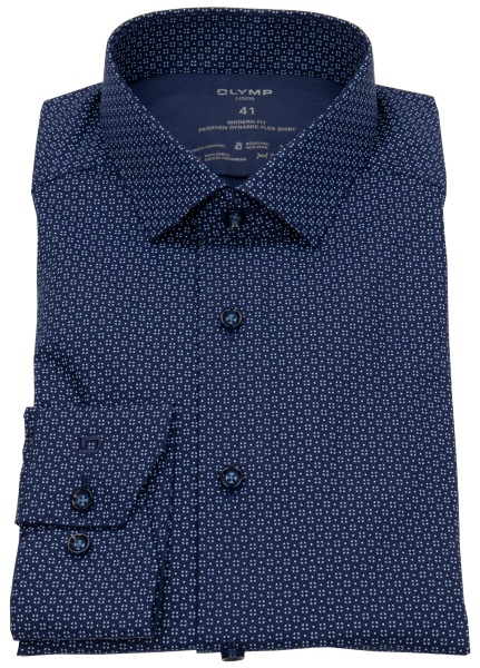 OLYMP Hemd - Modern Fit - 24/7 Dynamic Flex Shirt - Print - dunkelblau / hellblau - 1306 64 18 