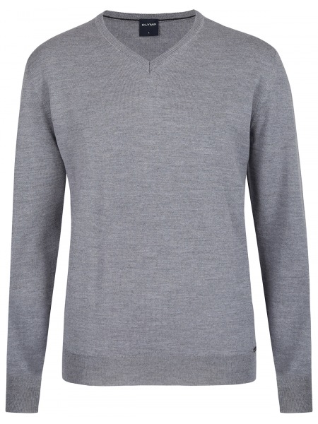 OLYMP Pullover - Regular Fit - Merinowolle - V-Ausschnitt - grau - 0150 10 63 