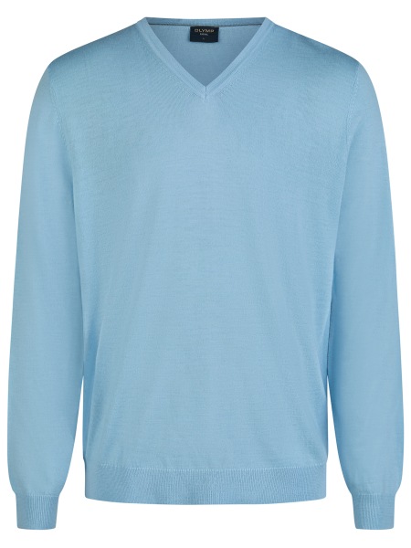 OLYMP Pullover - Regular Fit - Merinowolle - V-Ausschnitt - hellblau - 0150 10 10 