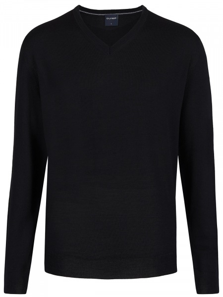 OLYMP Pullover - Regular Fit - Merinowolle - V-Ausschnitt - schwarz - 0150 10 68 