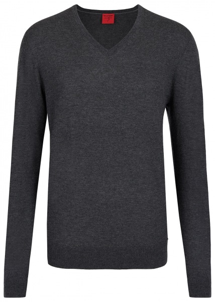 OLYMP Pullover - Regular Fit - V-Ausschnitt - Merinowolle mit Seide - anthrazit - 0151 10 67 