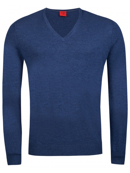 OLYMP Pullover - Regular Fit - V-Ausschnitt - Merinowolle mit Seide - blau - 0151 10 19 