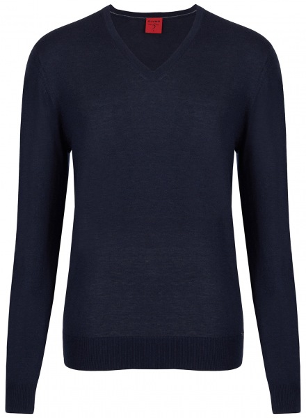 OLYMP Pullover - Regular Fit - V-Ausschnitt - Merinowolle mit Seide - dunkelblau - 0151 10 18 