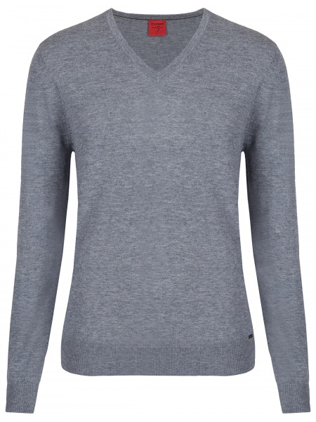 OLYMP Pullover - Regular Fit - V-Ausschnitt - Merinowolle mit Seide - grau - 0151 10 63 
