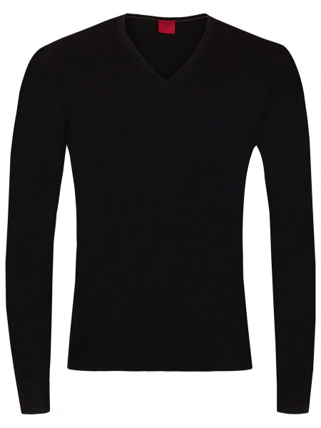 OLYMP Pullover - Regular Fit - V-Ausschnitt - Merinowolle mit Seide - schwarz - 0151 10 68 