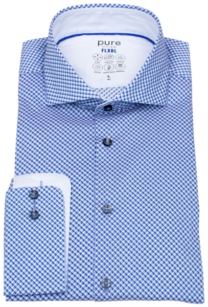 Pure Hemd - Slim Fit - FLXBL Shirt - Haifischkragen - Print - blau / hellblau - E11054-21703 173 