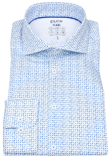 Pure Hemd - Slim Fit - FLXBL Shirt - Haifischkragen - Print - blau / weiß - E11063-21701 173 