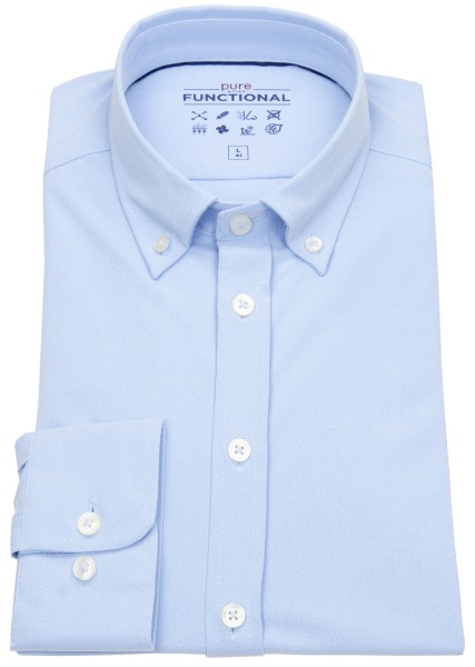 Pure Hemd - Slim Fit - Functional Shirt - Button Down Kragen - hellblau - 4061-21250 100 