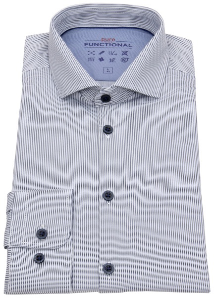 Pure Hemd - Slim Fit - Functional Shirt - Haifischkragen - dunkelblau / weiß - 4048-21750 120 