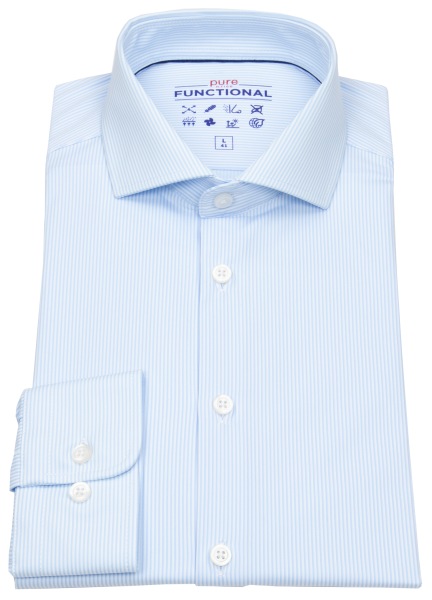 Pure Hemd - Slim Fit - Functional Shirt - Haikragen - Streifen - hellblau / weiß - ohne OVP - 4028-21750 160 