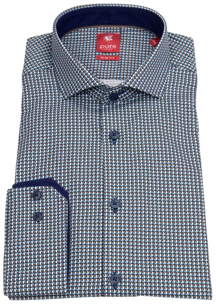 Pure Hemd - Slim Fit - Haifischkragen - Print - blau - ohne OVP - 71036-21111 173 