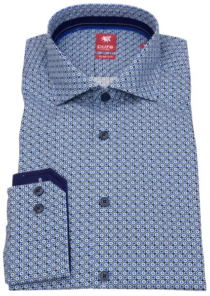 Pure Hemd - Slim Fit - Haifischkragen - Print - blau - ohne OVP - 71023-21110 173 