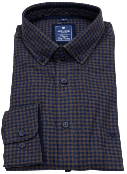 Redmond Flanellhemd - Comfort Fit - Button Down - kariert - braun / blau - 242075111 30 