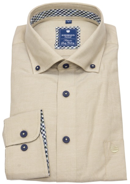 Redmond Hemd - Comfort Fit - Button Down Kragen - Casual - Kontrastknöpfe - beige - 251055111 200 