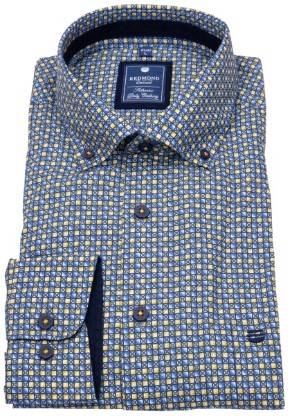 Redmond Hemd - Comfort Fit - Button Down Kragen - Print - gelb / blau - 251075111 40 