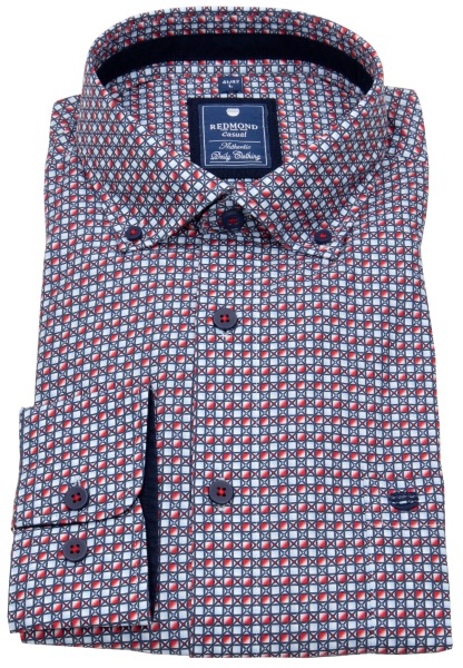 Redmond Hemd - Comfort Fit - Button Down Kragen - Print - rot / blau - 251075111 50 