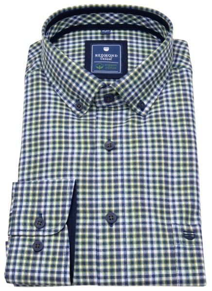 Redmond Hemd - Comfort Fit - Casual - Button Down - Bio Baumwolle - kariert - grün - 242065111 60 