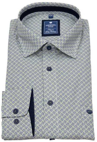 Redmond Hemd - Comfort Fit - Print - Casual - Kontrastknöpfe - grün / blau - 251065111 200 