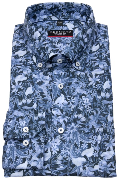 Redmond Hemd - Modern Fit - Button Down Kragen - Floraler Print - blau - 251720110 10 