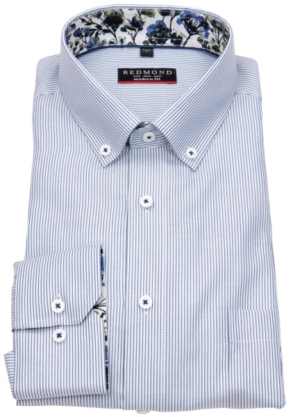 Redmond Hemd - Modern Fit - Button Down Kragen - Streifen - blau / weiß - 242730110 10 