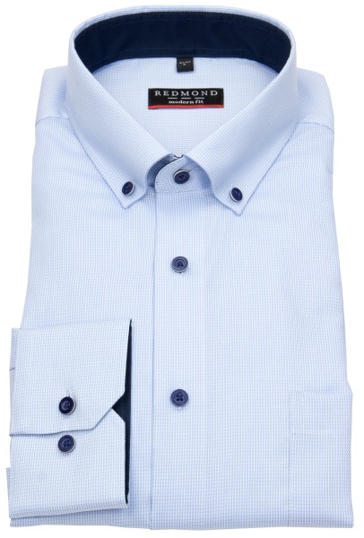 Redmond Hemd - Modern Fit - Button Down Kragen - Struktur - hellblau - 231710110 11 