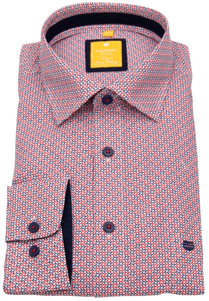 Redmond Hemd - Modern Fit - Print - Casual - Kontrastknöpfe - rot / blau - 251065110 50 