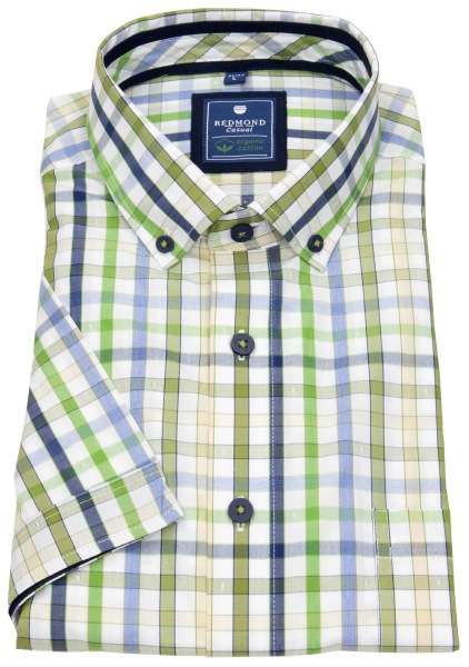 Redmond Kurzarmhemd - Comfort Fit - Button Down - Bio Baumwolle - kariert - grün - ohne OVP - 241070999 60 