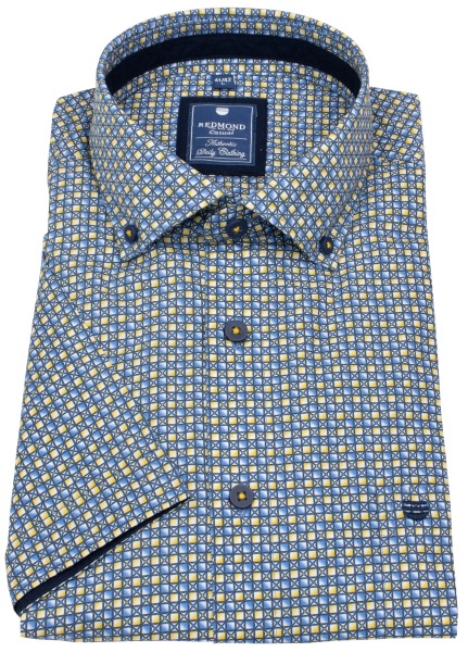 Redmond Kurzarmhemd - Comfort Fit - Button Down Kragen - blau / gelb - 251075999 40 