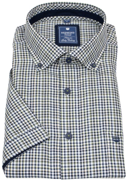 Redmond Kurzarmhemd - Comfort Fit - Button Down Kragen - kariert - blau / beige - 251060999 200 