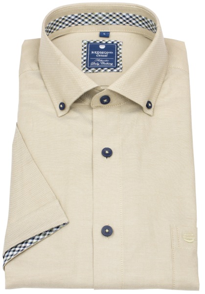 Redmond Kurzarmhemd - Comfort Fit - Button Down Kragen - Kontrastknöpfe - beige - 251055999 200 