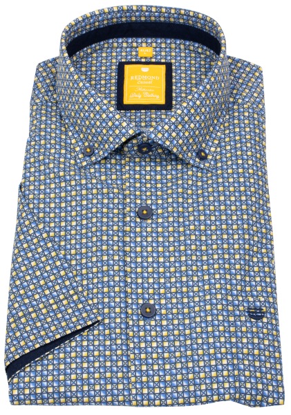 Redmond Kurzarmhemd - Modern Fit - Button Down Kragen - blau / gelb - 251075990 40 