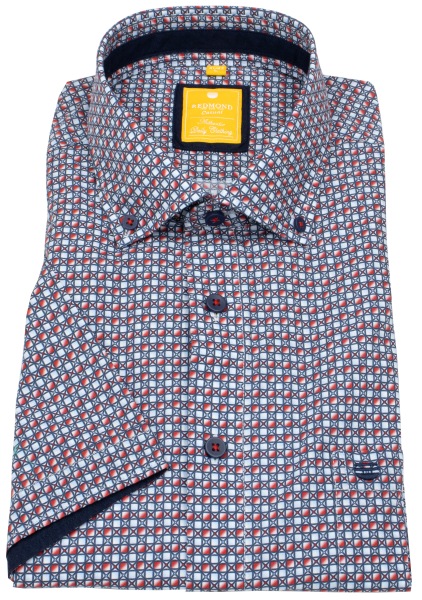 Redmond Kurzarmhemd - Modern Fit - Button Down Kragen - blau / rot - 251075990 50 