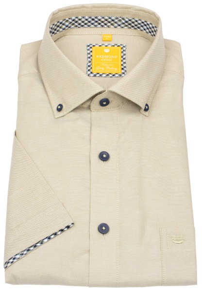 Redmond Kurzarmhemd - Modern Fit - Button Down Kragen - Oxford - beige - 251055990 200 