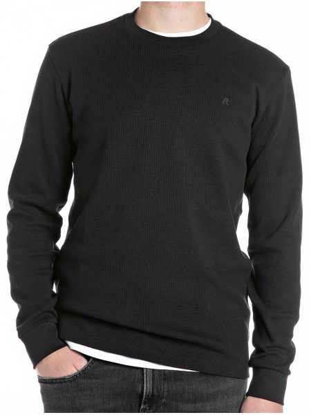 REPLAY Shirt - Longsleeve - Regular Fit - Rundhals - Struktur - schwarz - M3101.000.85204 098 